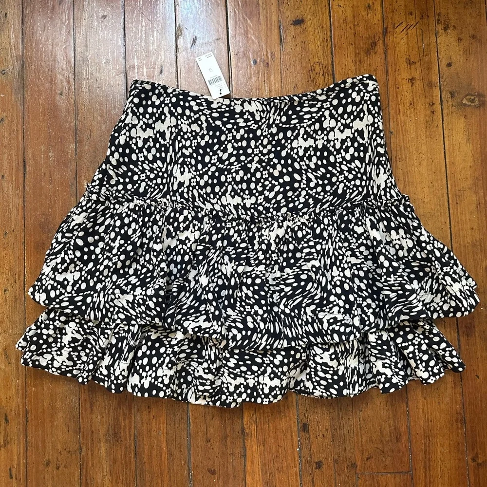 Anthropologie Maeve Tiered Mini Skirt New Size 12 Black White ANTHRO NWT - Picture 1 of 6